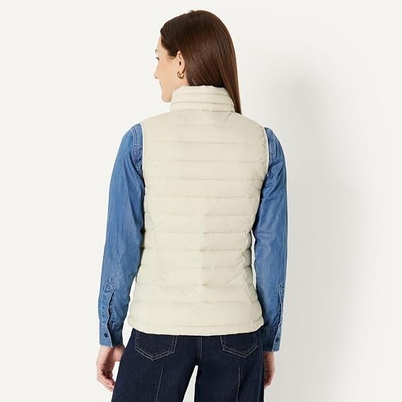 Cream Quilted Sleeveless Vest image 4
